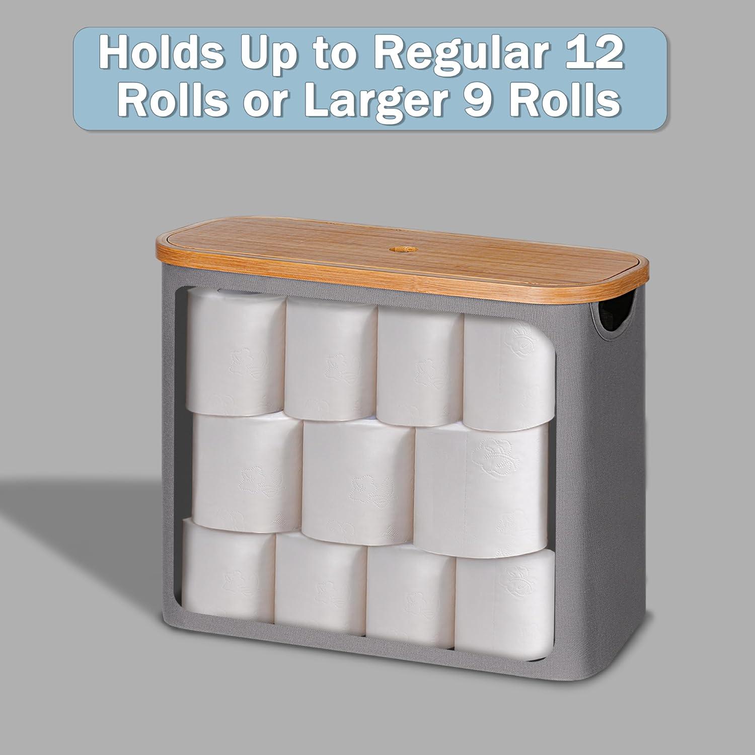imageefluky Toilet Paper Storage Toilet Paper Basket with Lid Bathroom Storage Organizer Free Standing Holder Up to 9 Mega Rolls BlackGrey
