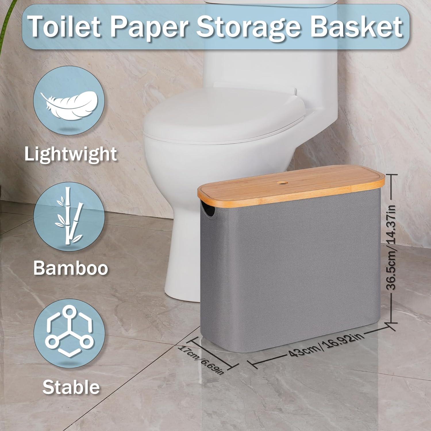 imageefluky Toilet Paper Storage Toilet Paper Basket with Lid Bathroom Storage Organizer Free Standing Holder Up to 9 Mega Rolls BlackGrey