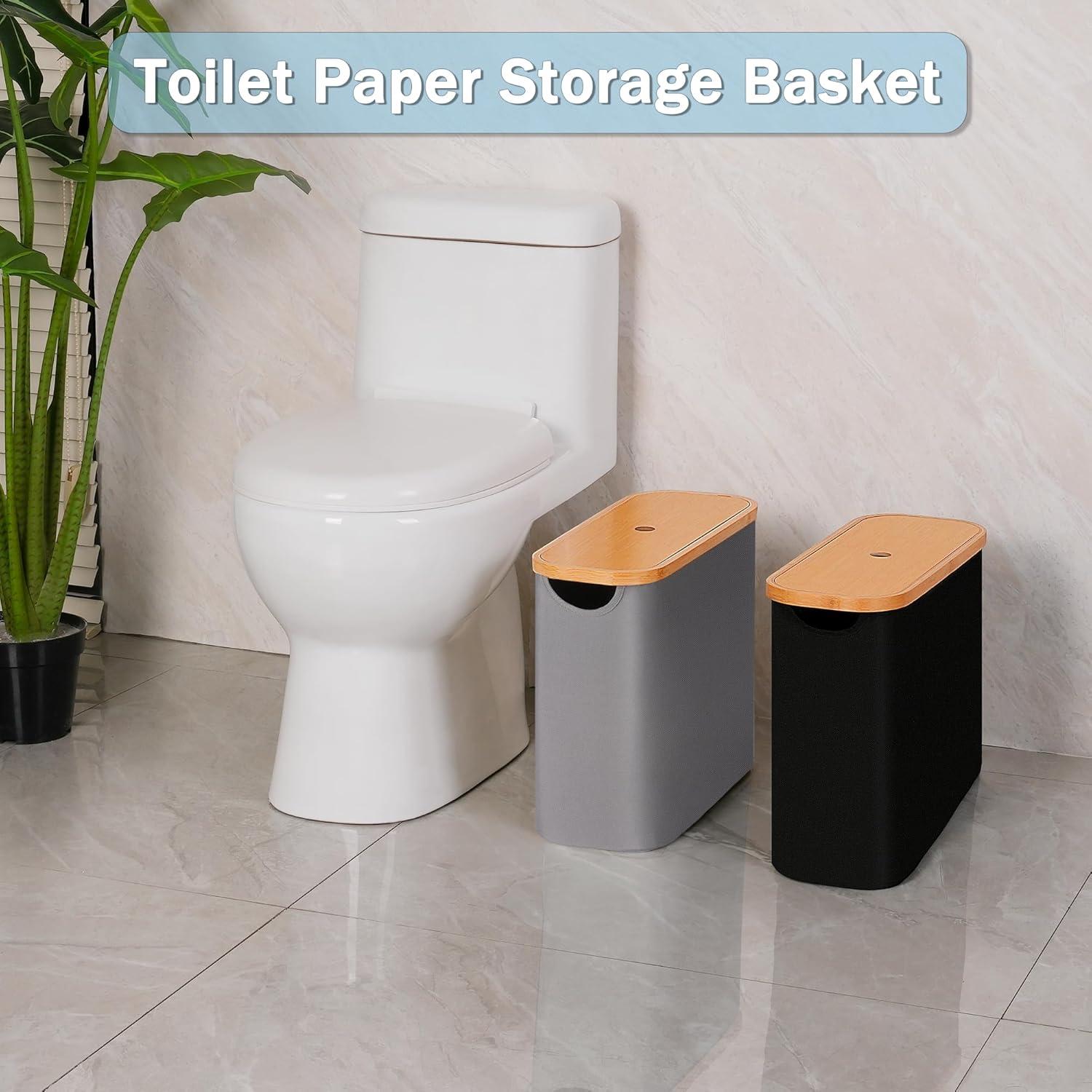 imageefluky Toilet Paper Storage Toilet Paper Basket with Lid Bathroom Storage Organizer Free Standing Holder Up to 9 Mega Rolls BlackGrey