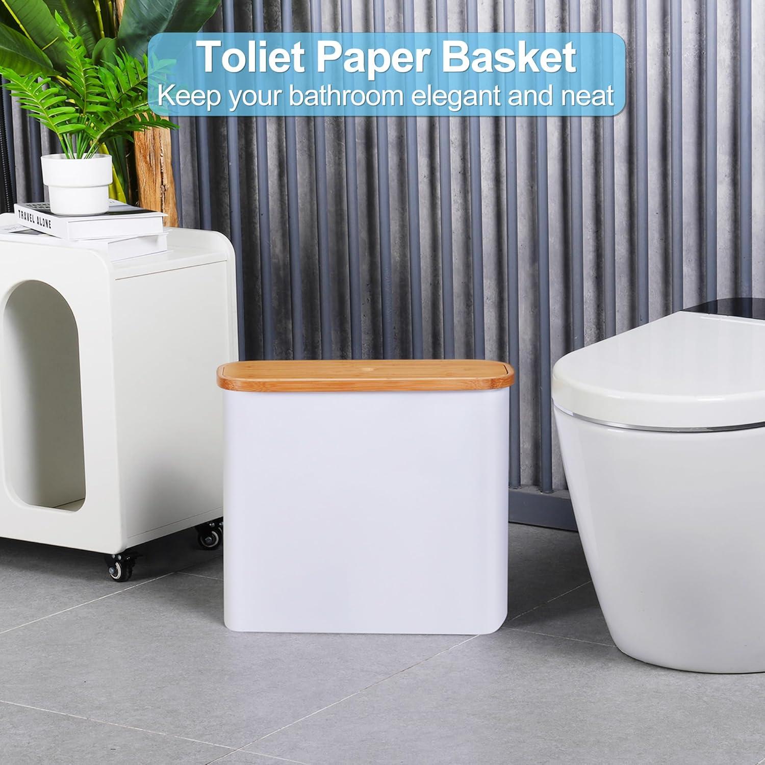 imageefluky Toilet Paper Storage Toilet Paper Basket with Lid Bathroom Storage Organizer Free Standing Holder Up to 9 Mega Rolls BlackWhite