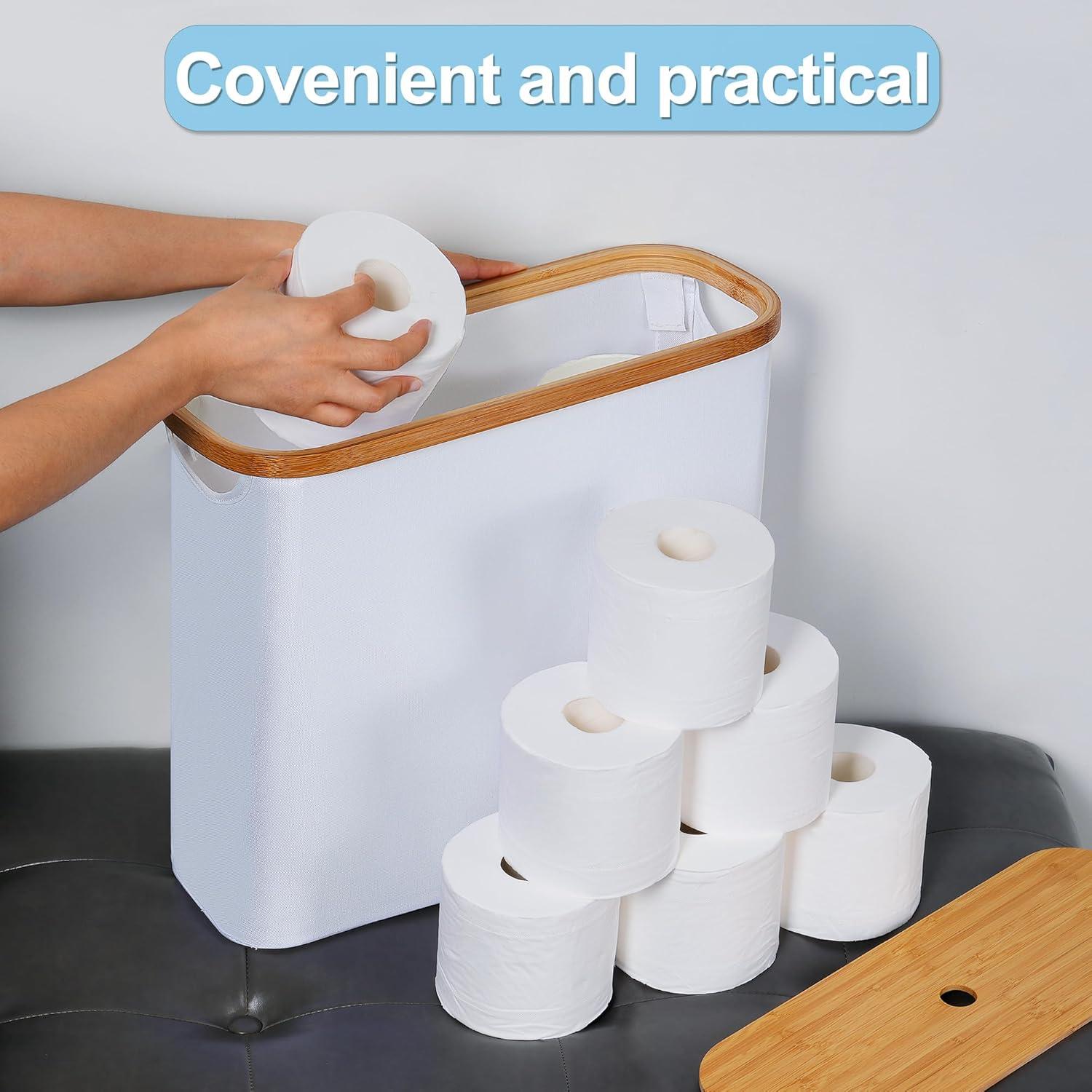 imageefluky Toilet Paper Storage Toilet Paper Basket with Lid Bathroom Storage Organizer Free Standing Holder Up to 9 Mega Rolls BlackWhite