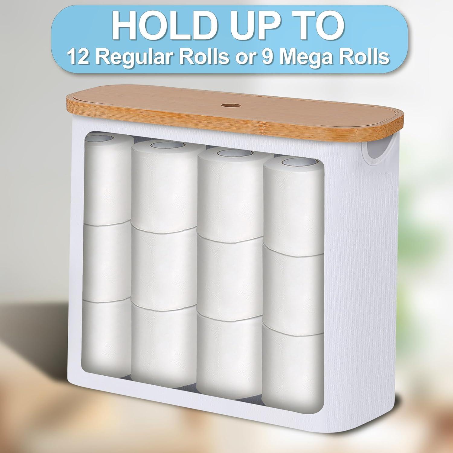 imageefluky Toilet Paper Storage Toilet Paper Basket with Lid Bathroom Storage Organizer Free Standing Holder Up to 9 Mega Rolls BlackWhite