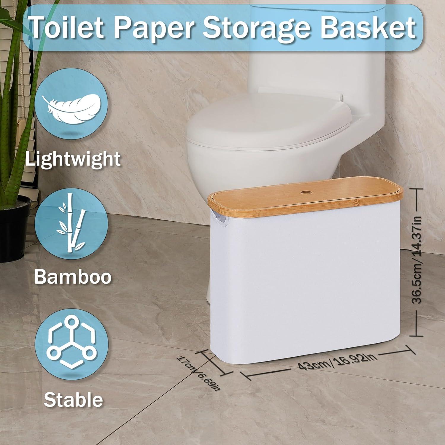 imageefluky Toilet Paper Storage Toilet Paper Basket with Lid Bathroom Storage Organizer Free Standing Holder Up to 9 Mega Rolls BlackWhite