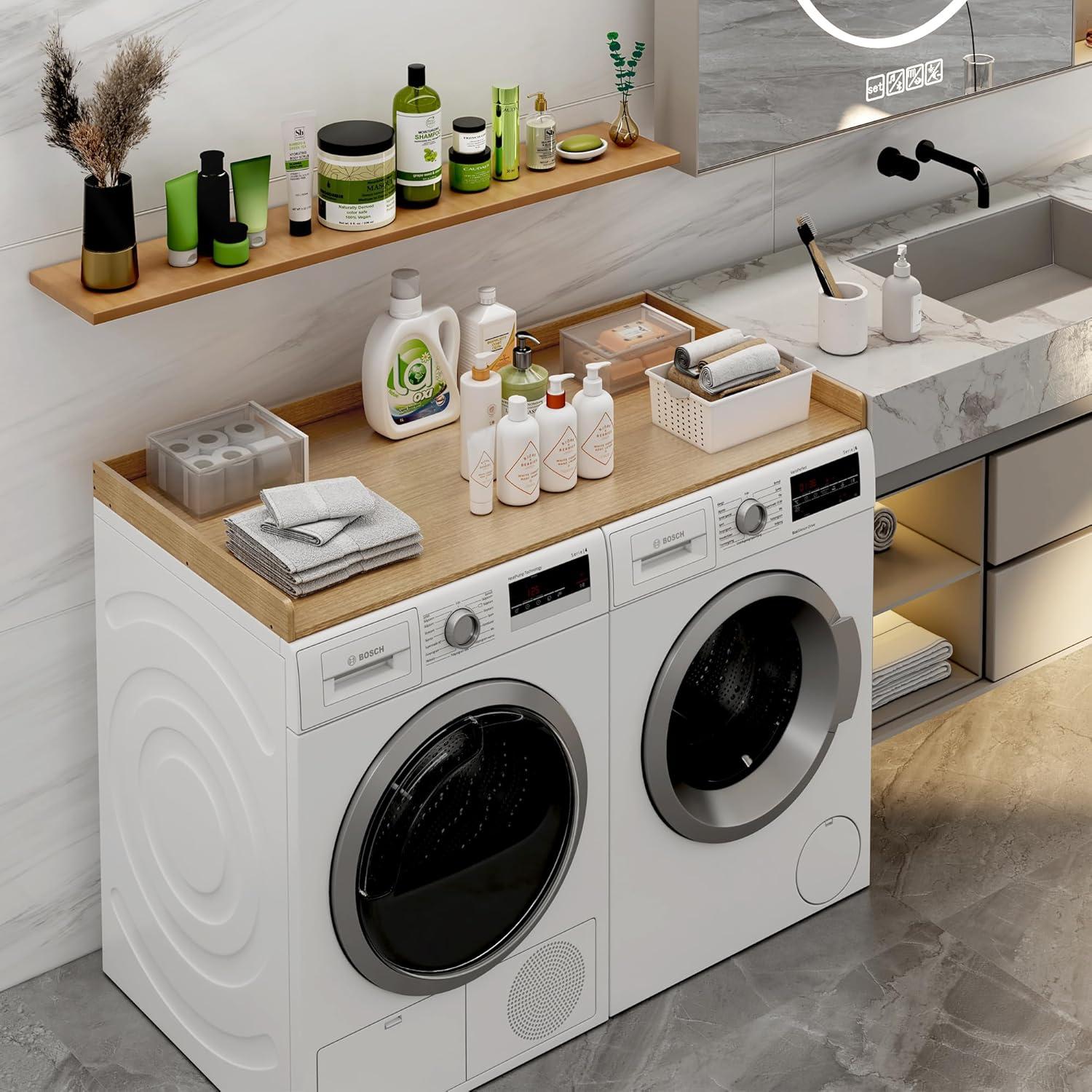 imageefluky Washer Dryer Countertop Wood Countertop with Edge Rails for Laundry Room Organization and Storage Washer Dryer Topper for Laundry Room 275 x 54 Rustic BrownOak