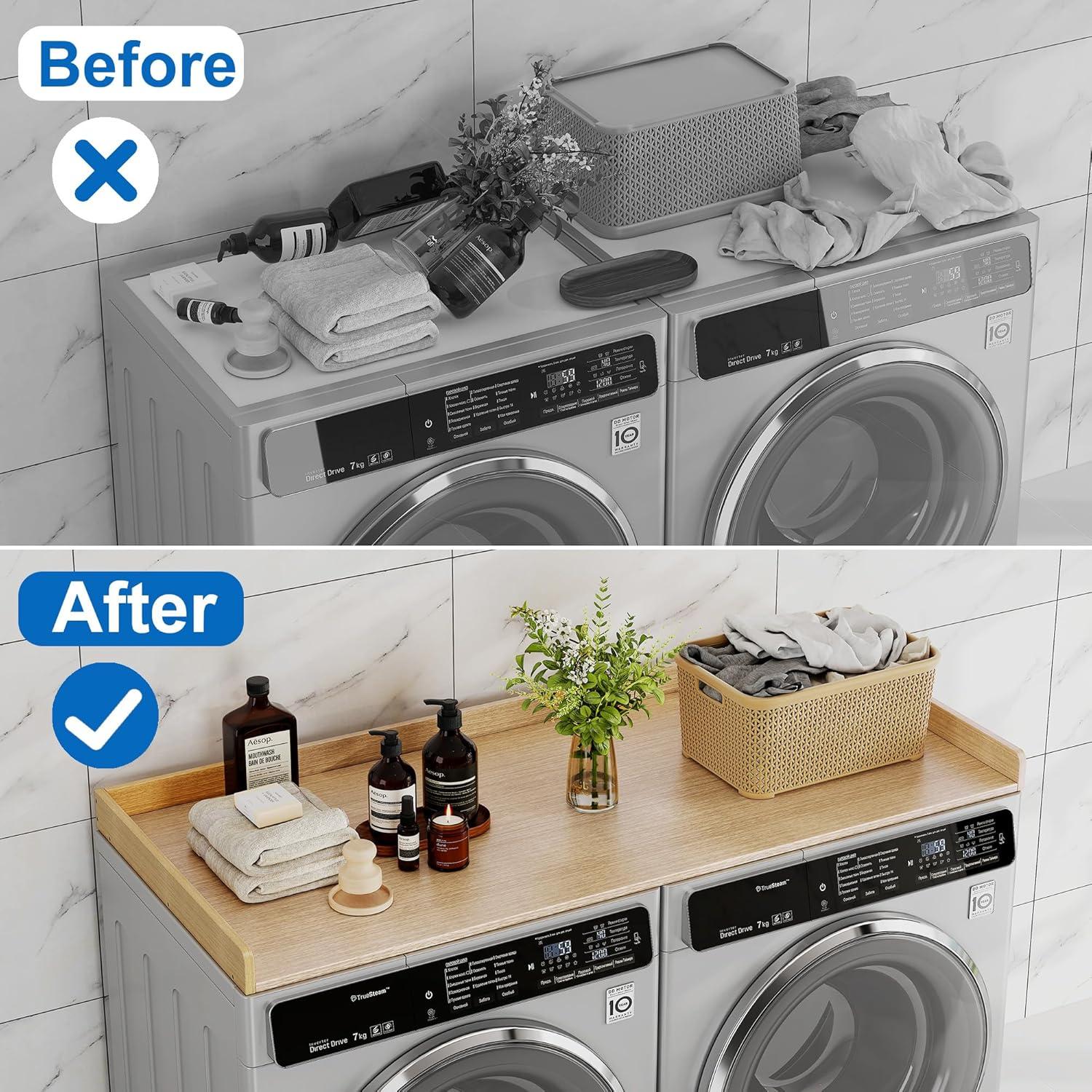imageefluky Washer Dryer Countertop Wood Countertop with Edge Rails for Laundry Room Organization and Storage Washer Dryer Topper for Laundry Room 275 x 54 Rustic BrownOak