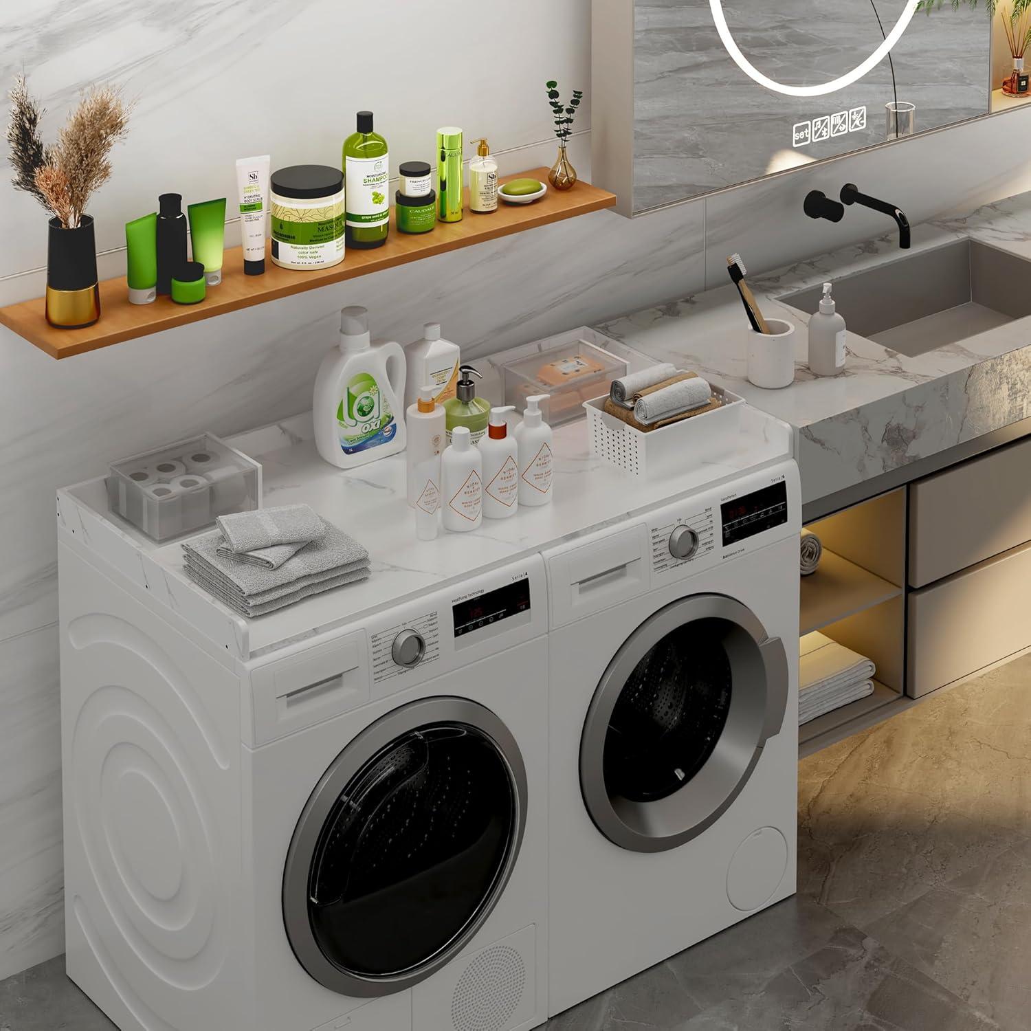 imageefluky Washer Dryer Countertop Wood Countertop with Edge Rails for Laundry Room Organization and Storage Washer Dryer Topper for Laundry Room 275 x 54 Rustic BrownWhite Marble