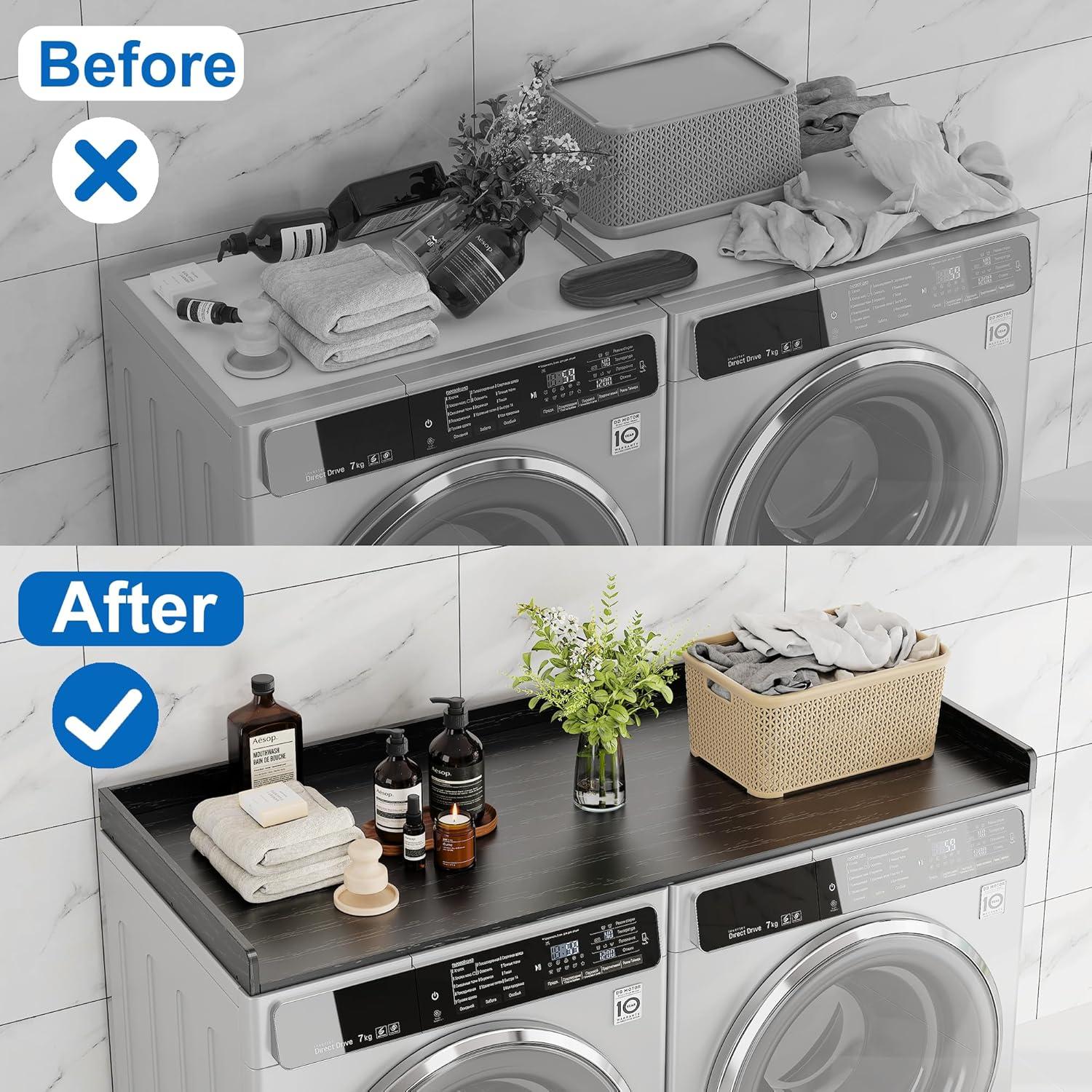 imageefluky Washer Dryer Countertop Wood Countertop with Edge Rails for Laundry Room Organization and Storage Washer Dryer Topper for Laundry Room 275 x 54 Rustic BrownBlack