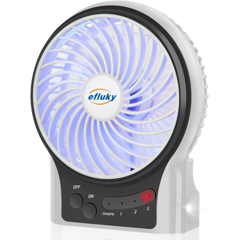 imageefluky 3Speed Mini Desk Fan with LED Light Portable USB Fan Quiet for Home Office Travel Camping Outdoor Indoor 49Inch PinkWhite