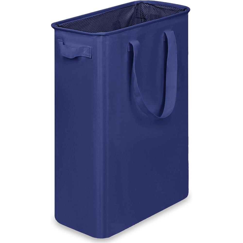 imageefluky Slim Laundry Basket Narrow Laundry Hamper with Handles Collapsible Dirty Clothes Hamper Tall Laundry Bin for Laundry Room Dorm and Bedroom 127 Gallons48L BlackBlue