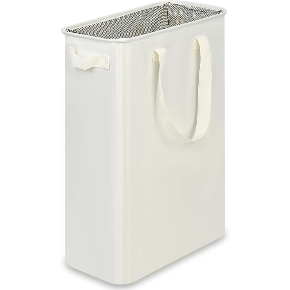 imageefluky Slim Laundry Basket Narrow Laundry Hamper with Handles Collapsible Dirty Clothes Hamper Tall Laundry Bin for Laundry Room Dorm and Bedroom 127 Gallons48L BlackBeige