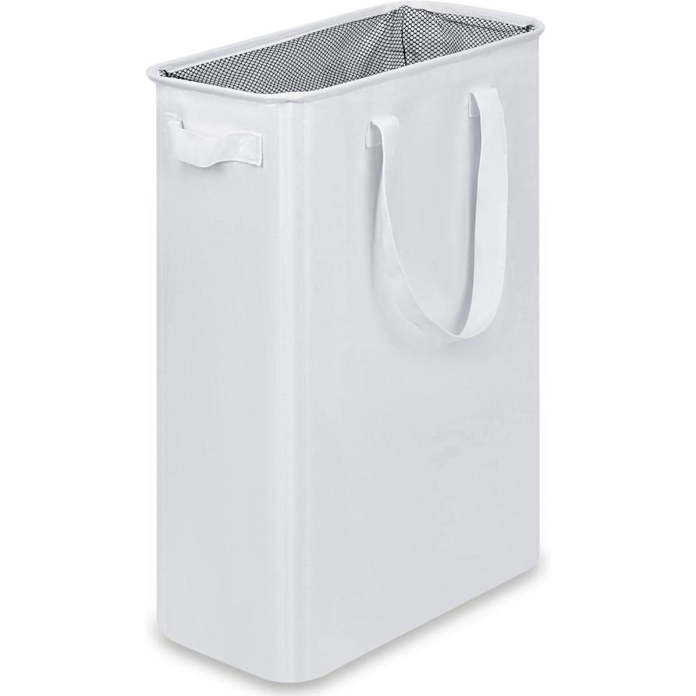 imageefluky Slim Laundry Basket Narrow Laundry Hamper with Handles Collapsible Dirty Clothes Hamper Tall Laundry Bin for Laundry Room Dorm and Bedroom 127 Gallons48L BlackWhite