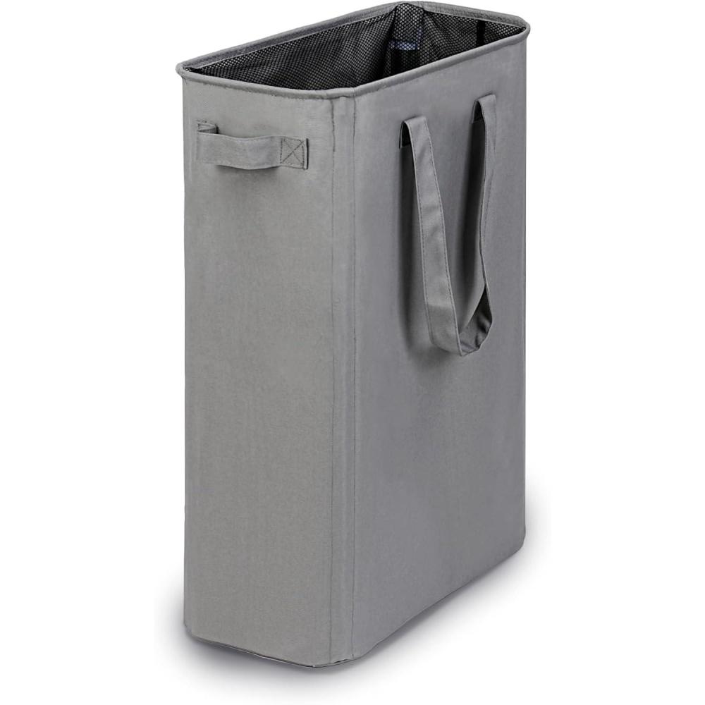 imageefluky Slim Laundry Basket Narrow Laundry Hamper with Handles Collapsible Dirty Clothes Hamper Tall Laundry Bin for Laundry Room Dorm and Bedroom 127 Gallons48L BlackGrey