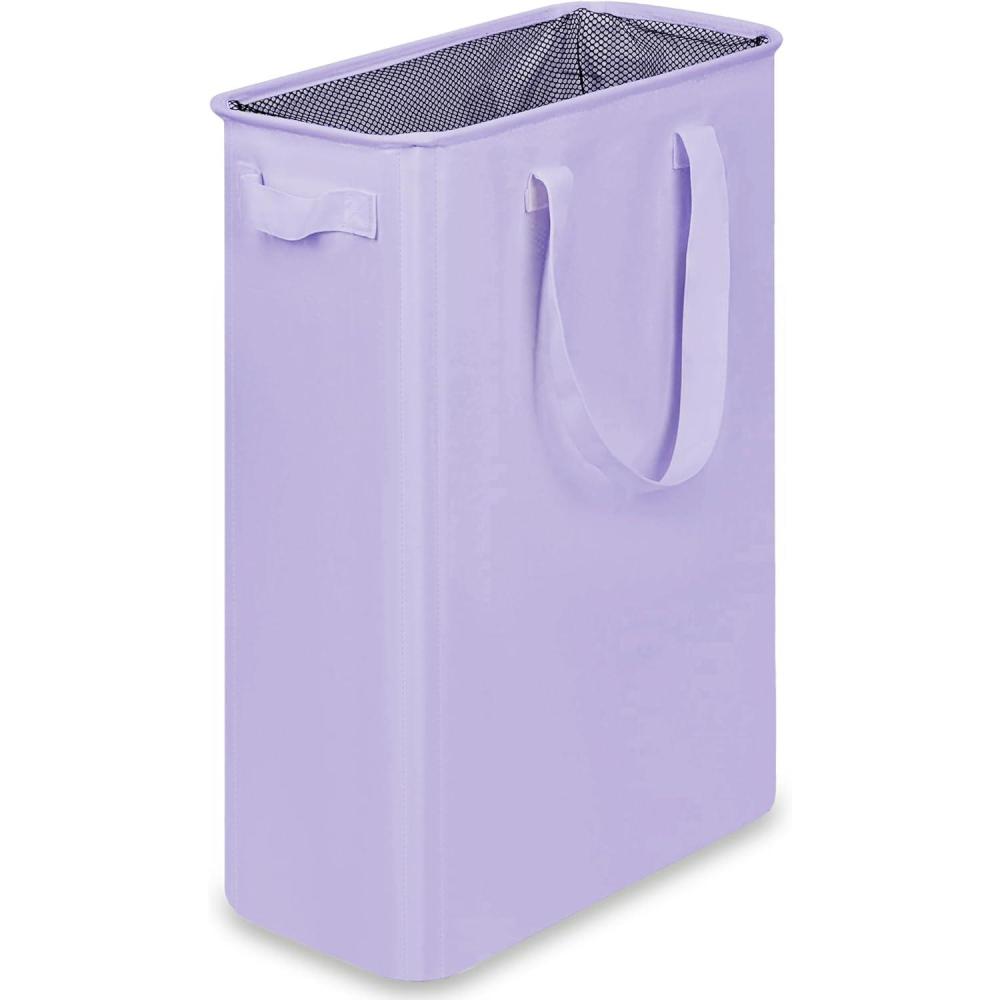 imageefluky Slim Laundry Basket Narrow Laundry Hamper with Handles Collapsible Dirty Clothes Hamper Tall Laundry Bin for Laundry Room Dorm and Bedroom 127 Gallons48L BlackLight Purple