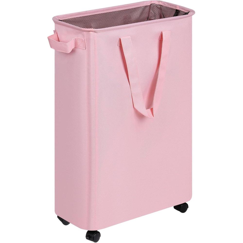 imageefluky Slim Laundry Hamper with Wheels Rolling Laundry Basket for Clothes Small Laundry Basket for Bedroom Dorm and Laundry Room 60L 127 Gallons BeigePink