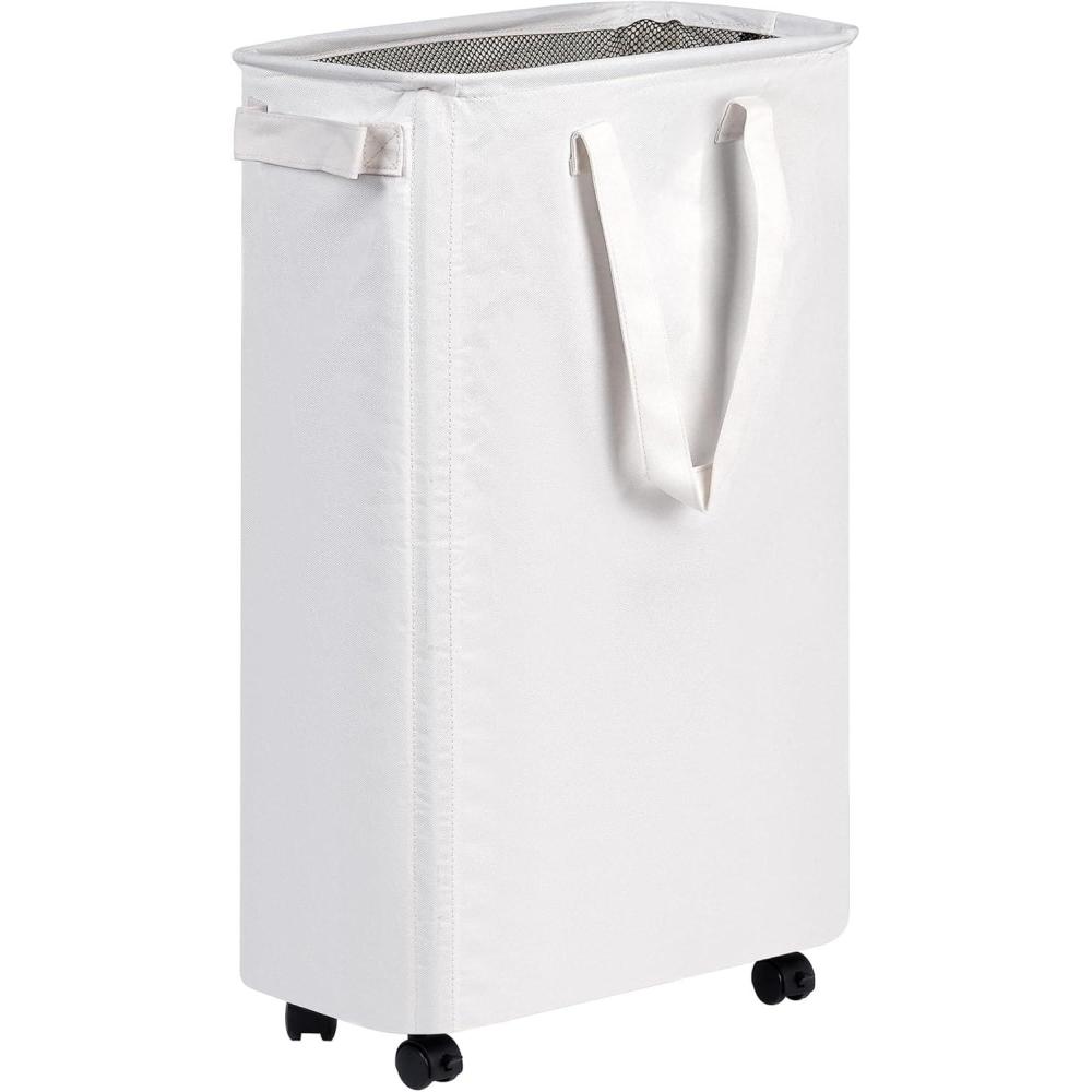 imageefluky Slim Laundry Hamper with Wheels Rolling Laundry Basket for Clothes Small Laundry Basket for Bedroom Dorm and Laundry Room 60L 127 Gallons BeigeWhite