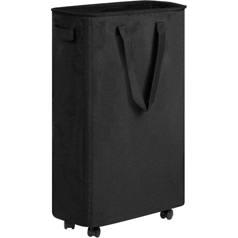 imageefluky Slim Laundry Hamper with Wheels Rolling Laundry Basket for Clothes Small Laundry Basket for Bedroom Dorm and Laundry Room 60L 127 Gallons BeigeBlack