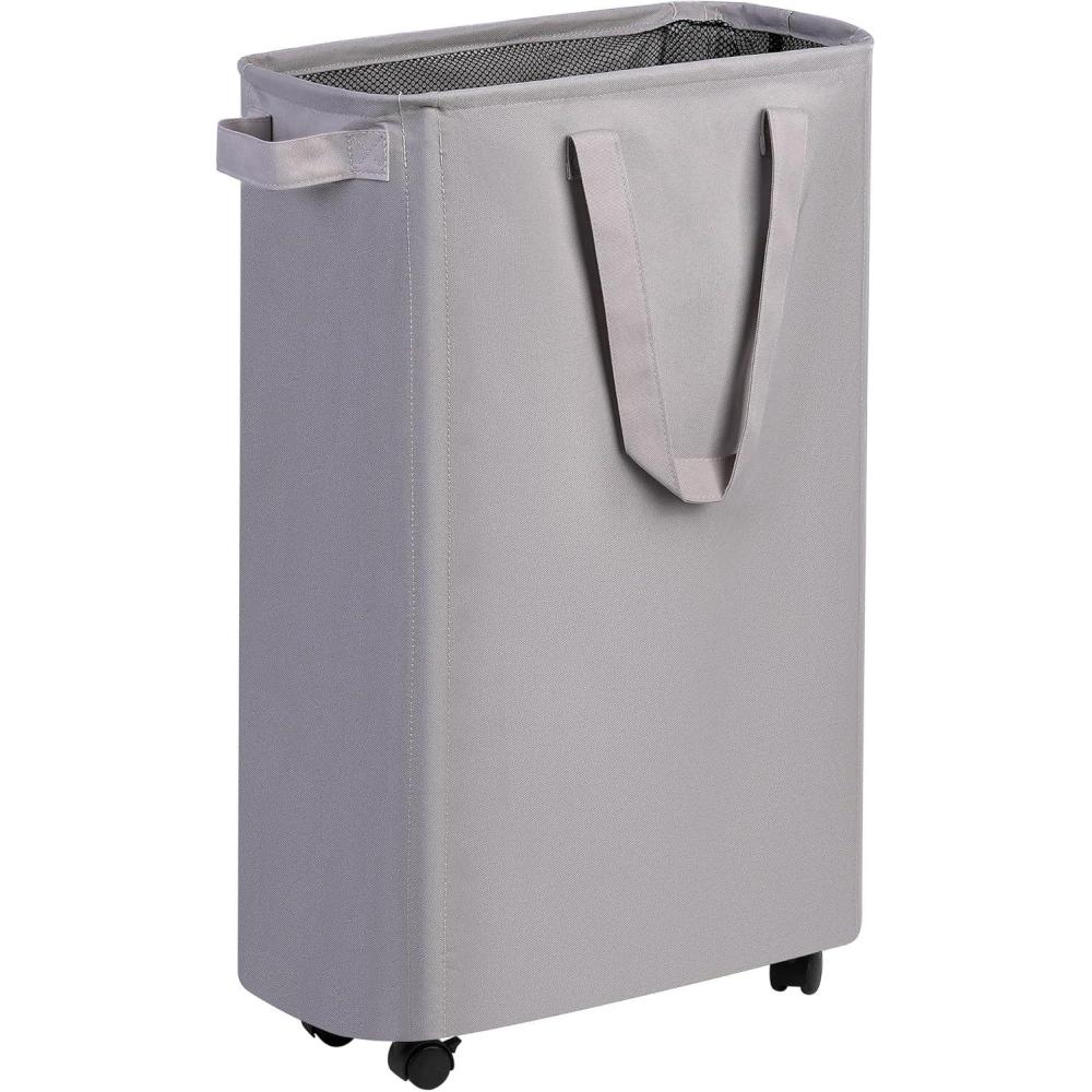 imageefluky Slim Laundry Hamper with Wheels Rolling Laundry Basket for Clothes Small Laundry Basket for Bedroom Dorm and Laundry Room 60L 127 Gallons BeigeGrey