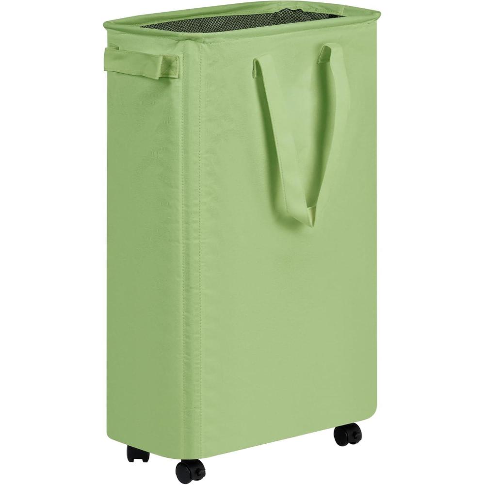 imageefluky Slim Laundry Hamper with Wheels Rolling Laundry Basket for Clothes Small Laundry Basket for Bedroom Dorm and Laundry Room 60L 127 Gallons BeigeGreen