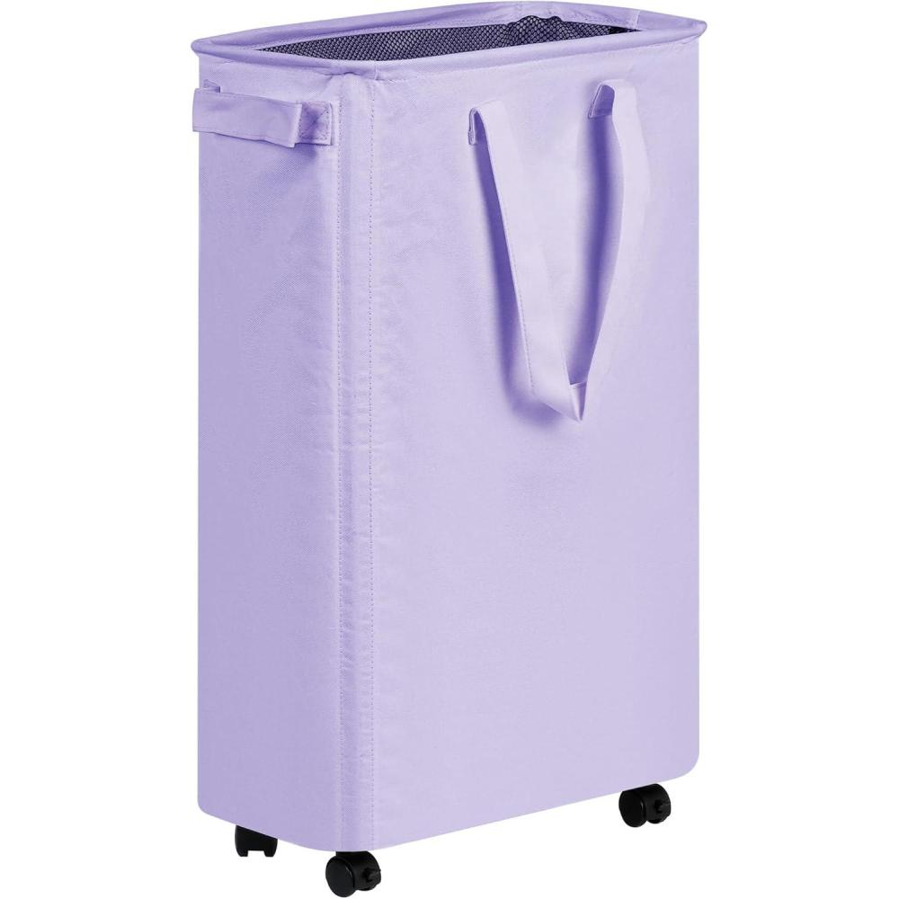 imageefluky Slim Laundry Hamper with Wheels Rolling Laundry Basket for Clothes Small Laundry Basket for Bedroom Dorm and Laundry Room 60L 127 Gallons BeigePurple