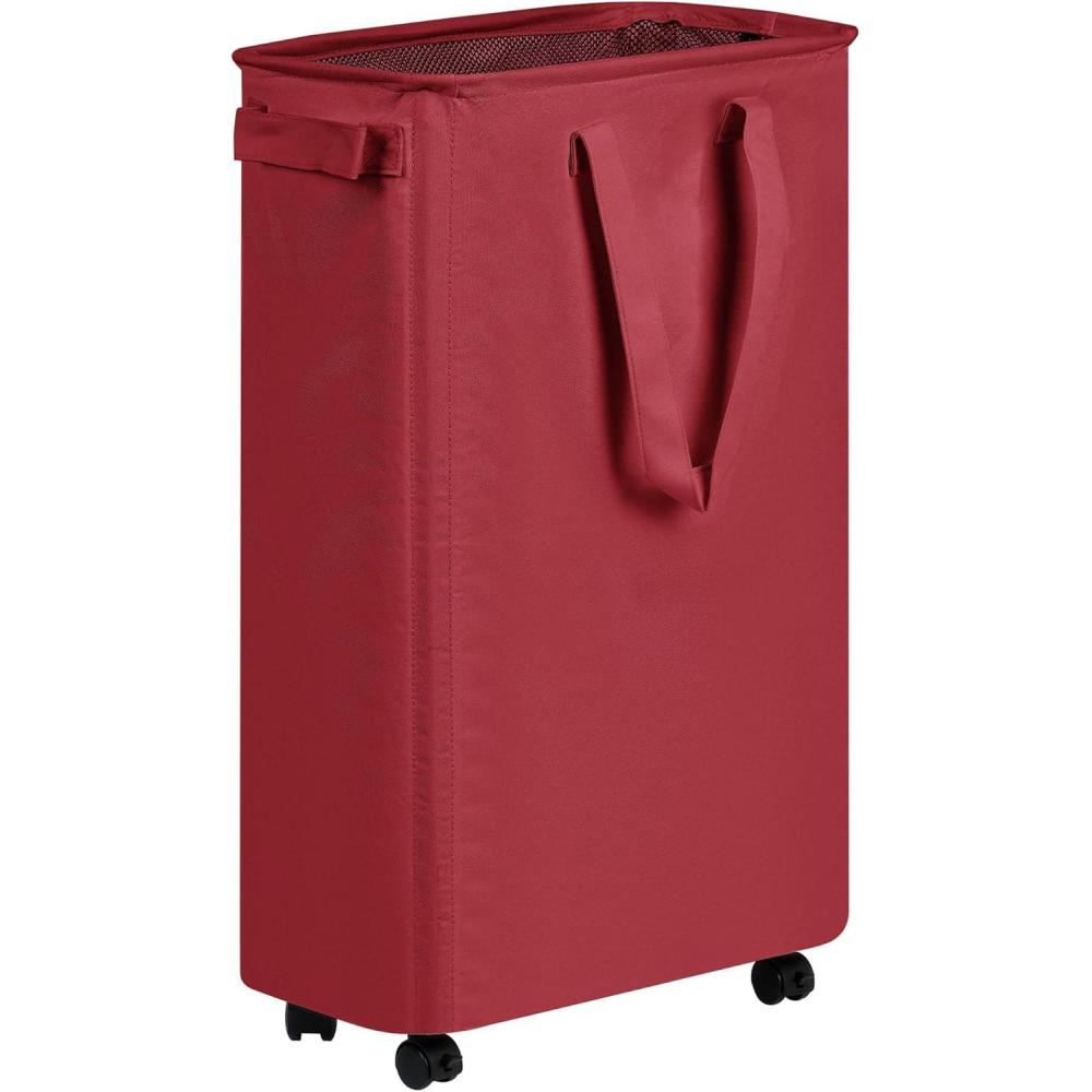 imageefluky Slim Laundry Hamper with Wheels Rolling Laundry Basket for Clothes Small Laundry Basket for Bedroom Dorm and Laundry Room 60L 127 Gallons BeigeRed