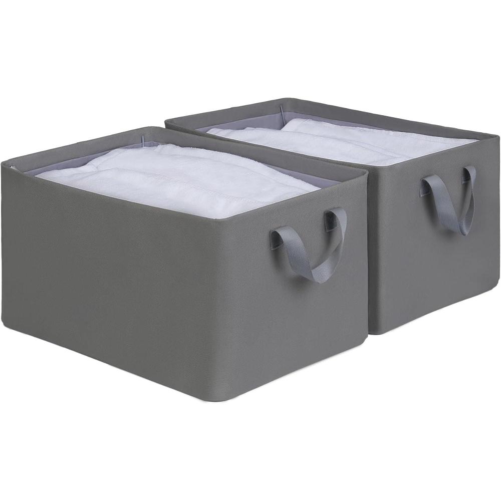 imageefluky Storage Bins Fabric Storage Bins with Metal Frame Collapsible Storage Baskets for Organizing 2 Pack Large Storage Baskets for Shelves and Closet Grey