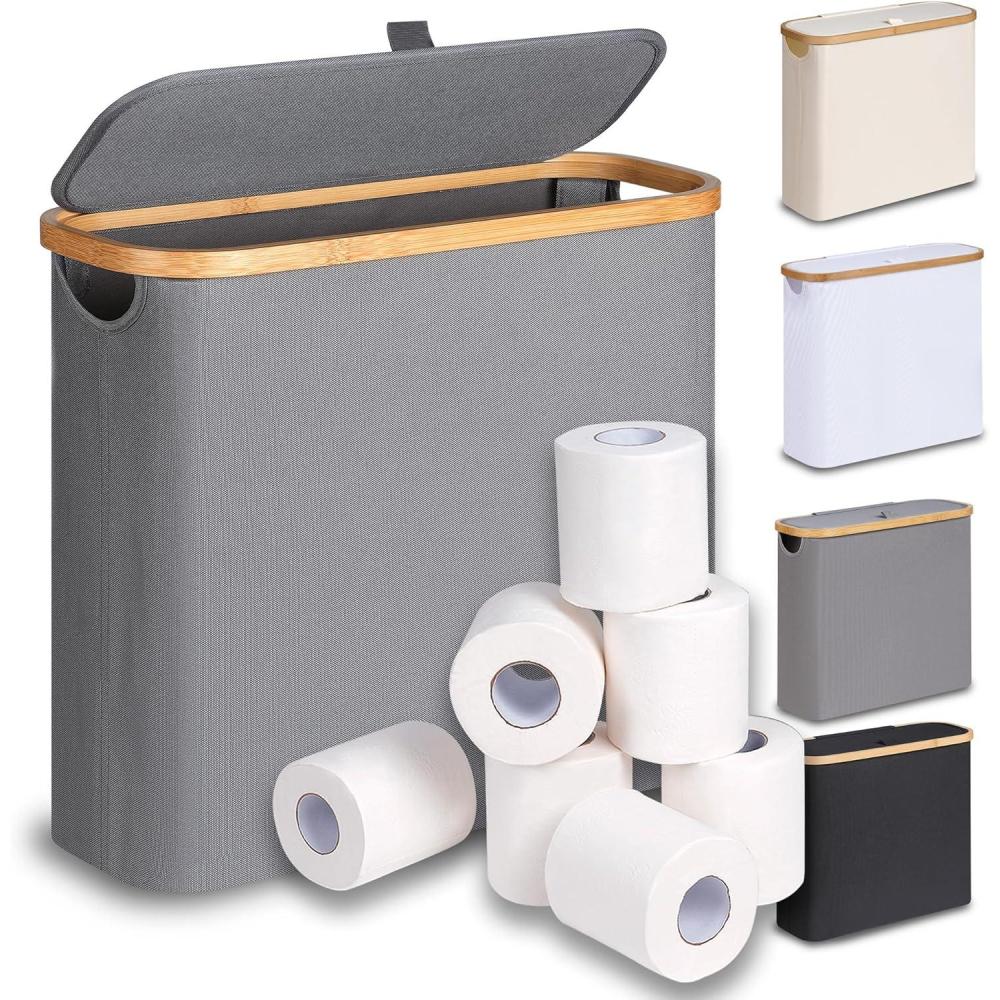 imageefluky Toilet Paper Basket 28L Toilet Paper Holder with Lid for Bathroom Free Standing Storage Organizer Holds Up to 912 Rolls Beige 1Grey