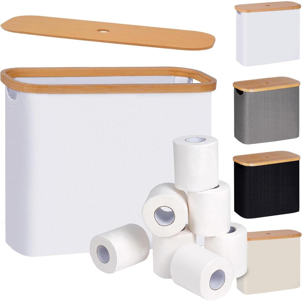 imageefluky Toilet Paper Storage Toilet Paper Basket with Lid Bathroom Storage Organizer Free Standing Holder Up to 9 Mega Rolls BlackWhite
