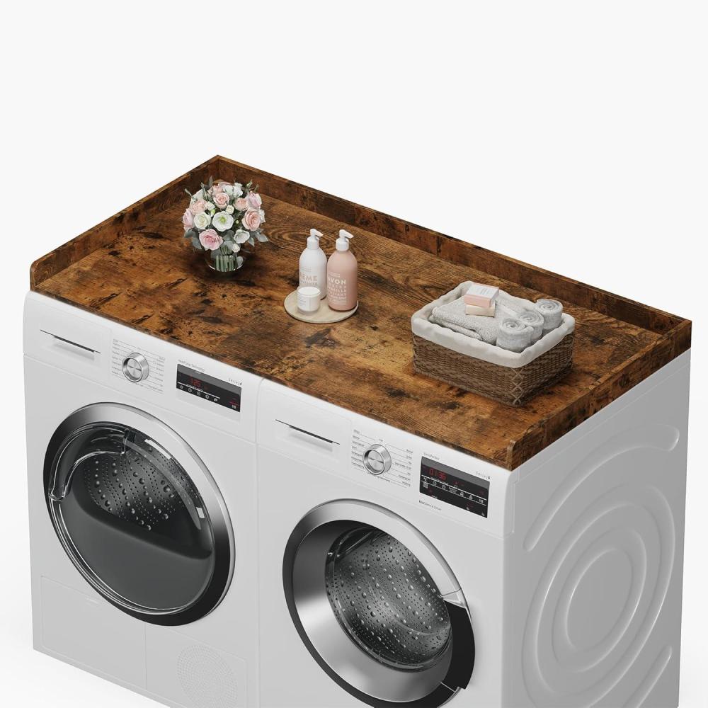 imageefluky Washer Dryer Countertop Wood Countertop with Edge Rails for Laundry Room Organization and Storage Washer Dryer Topper for Laundry Room 275 x 54 Rustic BrownRustic Brown