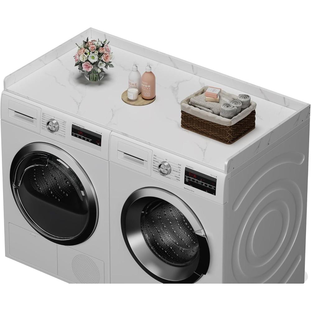 imageefluky Washer Dryer Countertop Wood Countertop with Edge Rails for Laundry Room Organization and Storage Washer Dryer Topper for Laundry Room 275 x 54 Rustic BrownWhite Marble