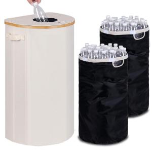 Efluky Recycling Bin 100L, 26 Gallon, Beige, D-Shaped, Oxford Fabric, 17.32″L x 12.9″W x 11.46″H, 2 Removable Inner Bags, Lightweight, Open-Top, Cycling, Kitchen(Beige)