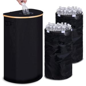Efluky Recycling Bin 100L, 26 Gallon, Beige, D-Shaped, Oxford Fabric, 17.32″L x 12.9″W x 11.46″H, 2 Removable Inner Bags, Lightweight, Open-Top, Cycling, Kitchen(Black)