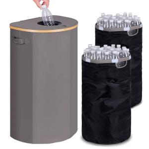 Efluky Recycling Bin 100L, 26 Gallon, Beige, D-Shaped, Oxford Fabric, 17.32″L x 12.9″W x 11.46″H, 2 Removable Inner Bags, Lightweight, Open-Top, Cycling, Kitchen(Grey)