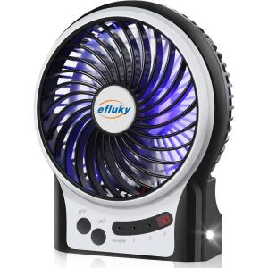 efluky 3-Speed Mini Desk Fan with LED Light, Portable USB Fan Quiet for Home, Office, Travel, Camping, Outdoor, Indoor, 4.9-Inch, Pink(Black)