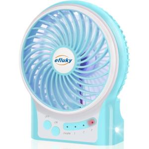 efluky 3-Speed Mini Desk Fan with LED Light, Portable USB Fan Quiet for Home, Office, Travel, Camping, Outdoor, Indoor, 4.9-Inch, Pink(Blue)