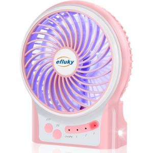 efluky 3-Speed Mini Desk Fan with LED Light, Portable USB Fan Quiet for Home, Office, Travel, Camping, Outdoor, Indoor, 4.9-Inch, Pink(Pink)