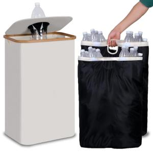 efluky Recycling Bin 100L, 26 Gallon Recycle Bins for Kitchen Indoor Outdoor Home with 2 Removeable and Reusable Inner Bag, Tall Recycle bin for Bottle Can Plastice Stickers (Beige)(Beige)
