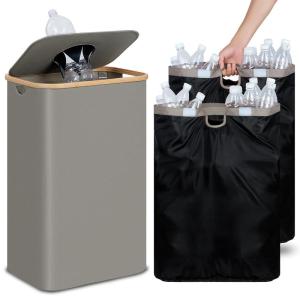 efluky Recycling Bin 100L, 26 Gallon Recycle Bins for Kitchen Indoor Outdoor Home with 2 Removeable and Reusable Inner Bag, Tall Recycle bin for Bottle Can Plastice Stickers (Beige)(Grey)
