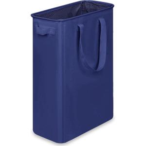 efluky Slim Laundry Basket, Narrow Laundry Hamper with Handles, Collapsible Dirty Clothes Hamper, Tall Laundry Bin for Laundry Room, Dorm and Bedroom, 12.7 Gallons(48L) Black(Blue)