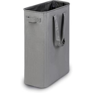 efluky Slim Laundry Basket, Narrow Laundry Hamper with Handles, Collapsible Dirty Clothes Hamper, Tall Laundry Bin for Laundry Room, Dorm and Bedroom, 12.7 Gallons(48L) Black(Grey)