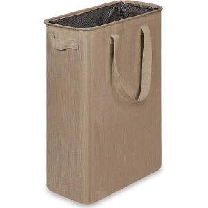 efluky Slim Laundry Basket, Narrow Laundry Hamper with Handles, Collapsible Dirty Clothes Hamper, Tall Laundry Bin for Laundry Room, Dorm and Bedroom, 12.7 Gallons(48L) Black(Flax Brown)