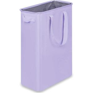 efluky Slim Laundry Basket, Narrow Laundry Hamper with Handles, Collapsible Dirty Clothes Hamper, Tall Laundry Bin for Laundry Room, Dorm and Bedroom, 12.7 Gallons(48L) Black(Light Purple)