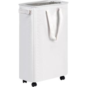 efluky Slim Laundry Hamper with Wheels, Rolling Laundry Basket for Clothes, Small Laundry Basket for Bedroom, Dorm and Laundry Room, 60L (12.7 Gallons) Beige(White)