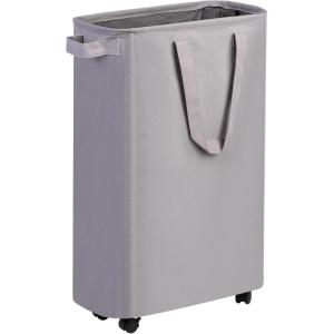 efluky Slim Laundry Hamper with Wheels, Rolling Laundry Basket for Clothes, Small Laundry Basket for Bedroom, Dorm and Laundry Room, 60L (12.7 Gallons) Beige(Grey)