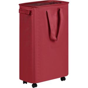 efluky Slim Laundry Hamper with Wheels, Rolling Laundry Basket for Clothes, Small Laundry Basket for Bedroom, Dorm and Laundry Room, 60L (12.7 Gallons) Beige(Red)