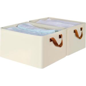 efluky Storage Baskets for Organizing, Fabric Storage Bins with Metal Frame, Collapsible Storage Baskets for Shelves and Closet, Large, Beige Set of 2