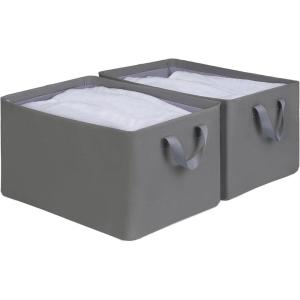 efluky Storage Bins, Fabric Storage Bins with Metal Frame, Collapsible Storage Baskets for Organizing, 2 Pack Large Storage Baskets for Shelves and Closet, Grey