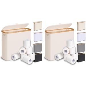 efluky Toilet Paper Basket 28L, Toilet Paper Holder with Lid for Bathroom, Free Standing Storage Organizer Holds Up to 9-12 Rolls (Beige, 1)(Beige)