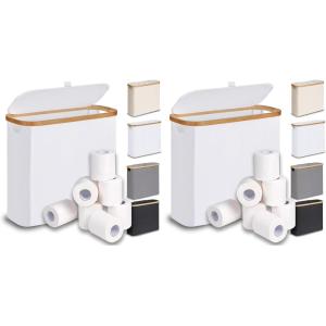 efluky Toilet Paper Basket 28L, Toilet Paper Holder with Lid for Bathroom, Free Standing Storage Organizer Holds Up to 9-12 Rolls (Beige, 1)(White)
