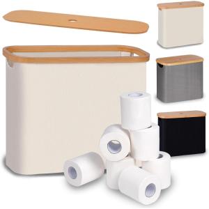 efluky Toilet Paper Storage, Toilet Paper Basket with Lid, Bathroom Storage Organizer, Free Standing Holder Up to 9 Mega Rolls, Black(Beige)
