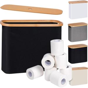 efluky Toilet Paper Storage, Toilet Paper Basket with Lid, Bathroom Storage Organizer, Free Standing Holder Up to 9 Mega Rolls, Black(Black)